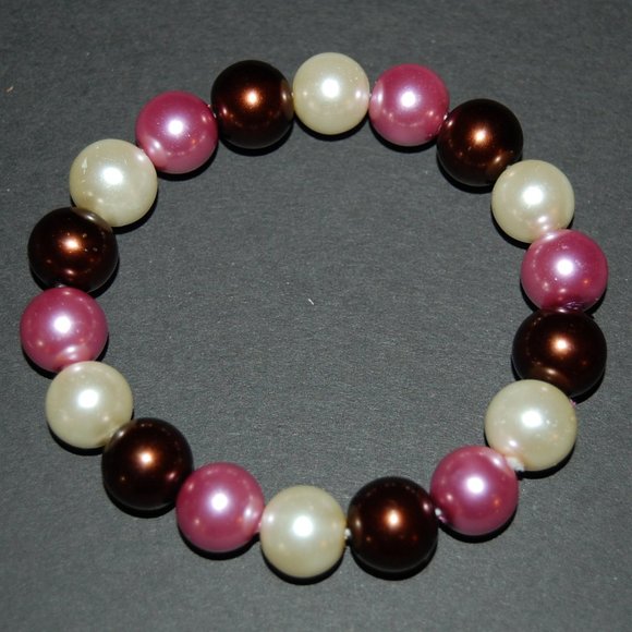 Chunky Bracelet,Large 14mm Beads,Glass Pearl Beaded Bracelet,Party Bracelet - Picture 1 of 2